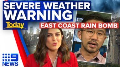 Rain bomb to smash east coast this long weekend | 9 News Australia