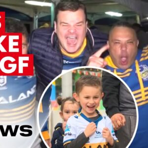 Parramatta Eels celebrate the team's entry into the 2022 NRL grand final | 7NEWS