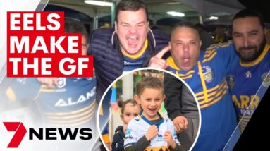 Parramatta Eels celebrate the team's entry into the 2022 NRL grand final | 7NEWS