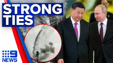 Putin and Xi vow closer ties as Russia bombards Ukraine again | 9 News Australia