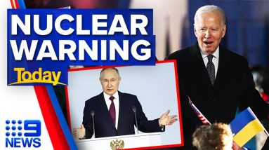 Putin delivers major nuclear warning as Biden delivers speech in Poland | 9 News Australia