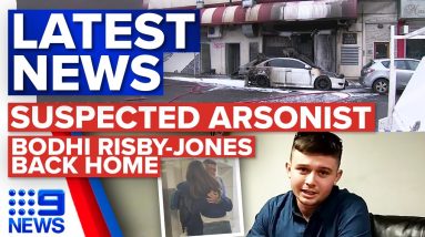 Tobacco shop targeted by alleged arsonists, Bodhi Risby-Jones back home | 9 News Australia