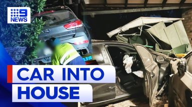 Citizens arrest after car ploughs into Brisbane home | 9 News Australia