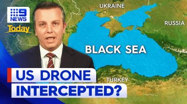 Russia claims it intercepted US drone over Black Sea | 9 News Australia