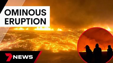 Volcano in Iceland erupts forcing locals to evacuate | 7 News Australia