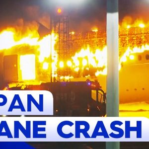 Passenger plane explodes after crashing into other aircraft in Japan | 9 News Australia