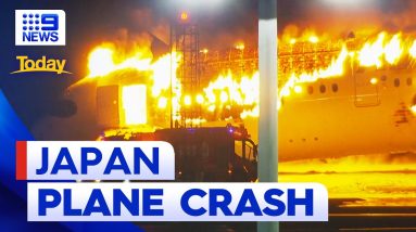 Passenger plane explodes after crashing into other aircraft in Japan | 9 News Australia