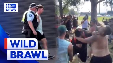 Wild brawls between staff and patrons at car festival caught on camera | 9 News Australia