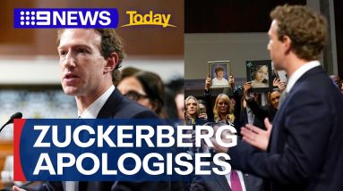 Mark Zuckerberg apologises to victims’ families of online exploitation | 9 News Australia