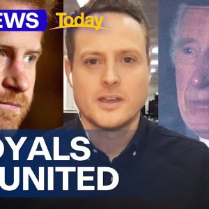 King Charles and Prince Harry reunite after cancer diagnosis | 9 News Australia