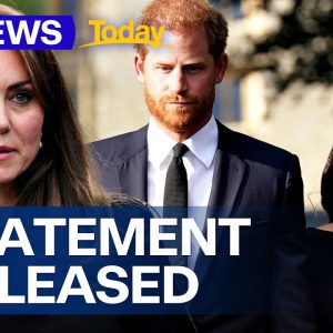 Prince Harry and Meghan release statement following Kate's cancer diagnosis | 9 News Australia